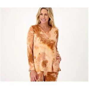 LOGO Lounge by Lori Goldstein Brushed Tie-Dye V-Neck Long Slee Adobe.Medium